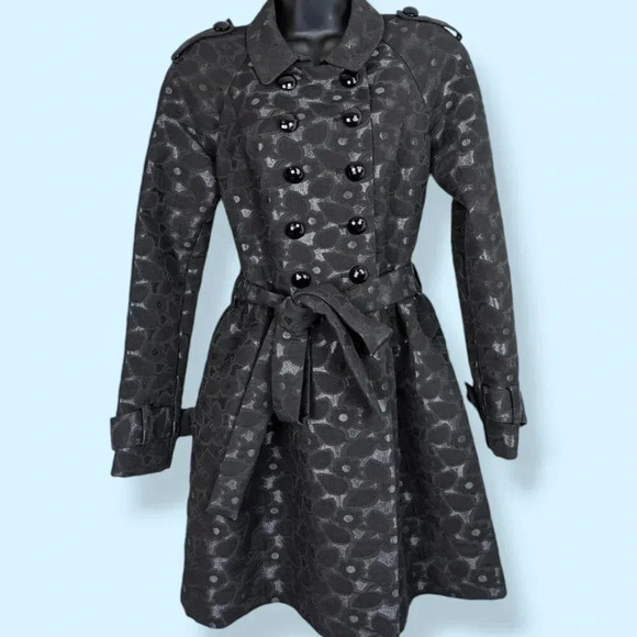 Betsey Johnson Black Floral Buttoned Coat - Picture 1 of 7